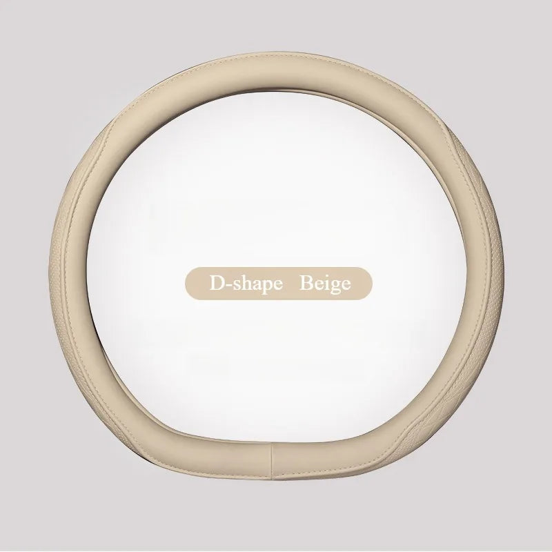 Embossed PU Leather Steering Wheel Cover – Non-Slip Breathable Universal 15 Inch (38cm) O & D Shape