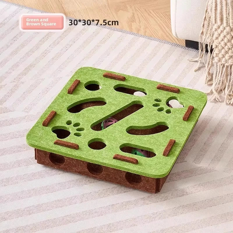 Cat Puzzle Toy Felt Play Box – Interactive Indoor Exercise Toy with Ball