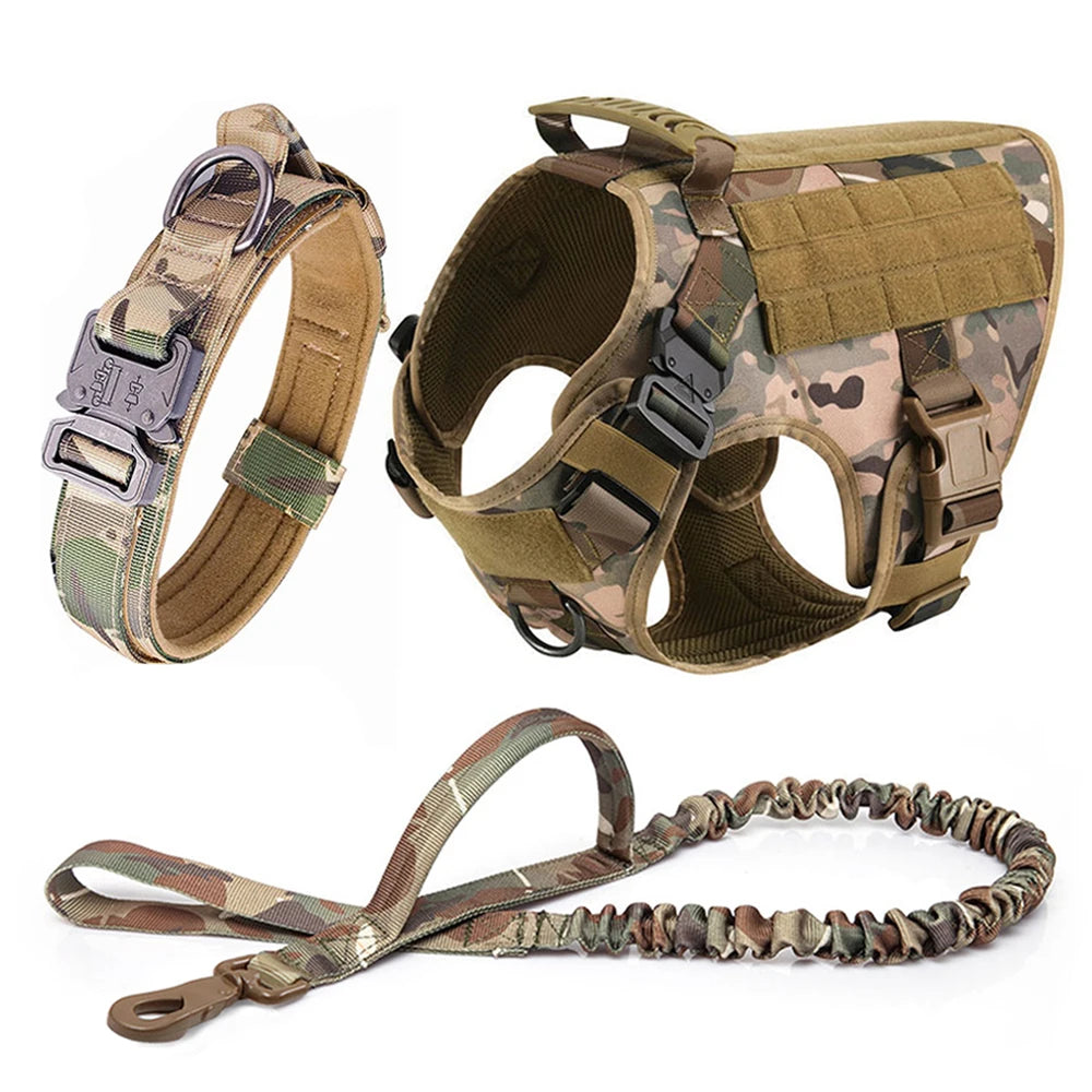 PETRAVEL Tactical Dog Harness Set – Military K9 Vest with Collar & Leash for Medium & Large Dogs
