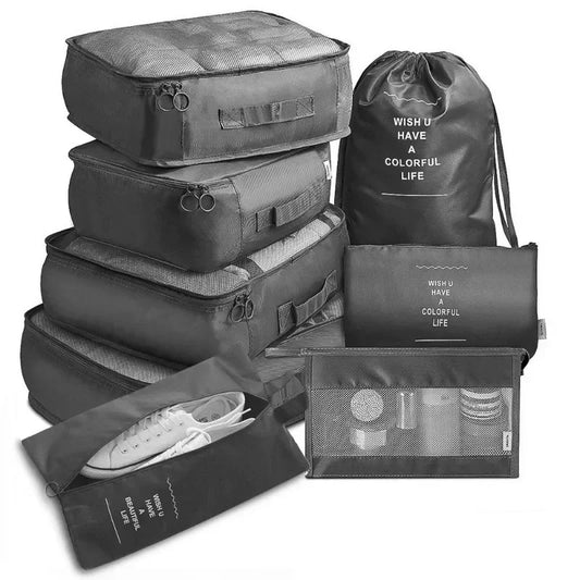 7-Piece Travel Packing Cubes Set – Lightweight Polyester Luggage Organizer Bags for Clothes & Shoes