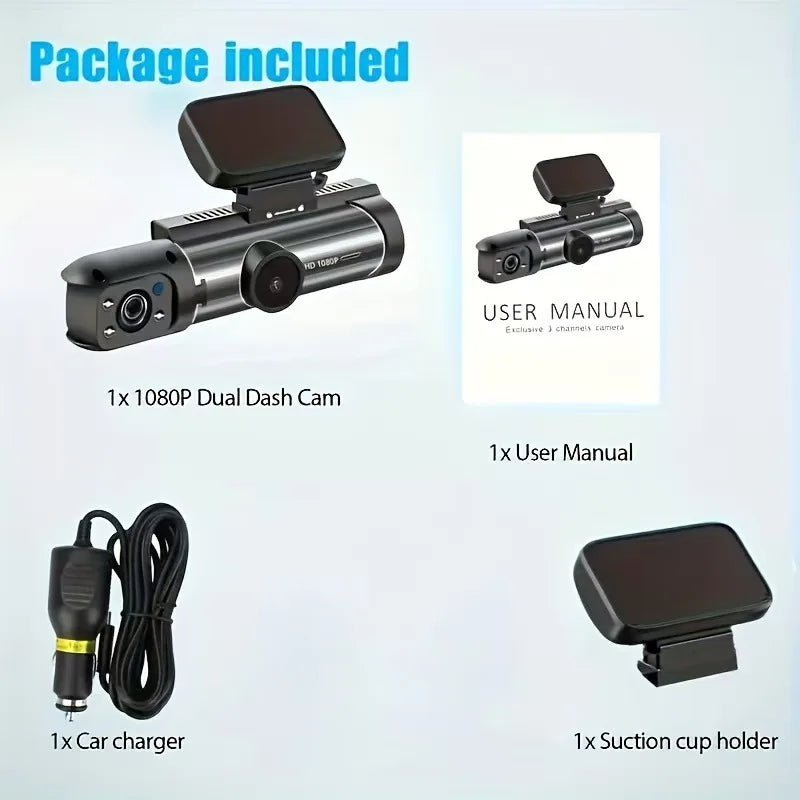 Focabo Dual Dash Cam 1080p – Front & Rear Car Camera With Night Vision and Loop Recording