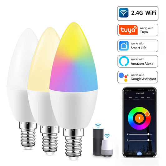 Tuya WiFi Smart LED Bulb E14 – RGB Dimmable Candelabra Light