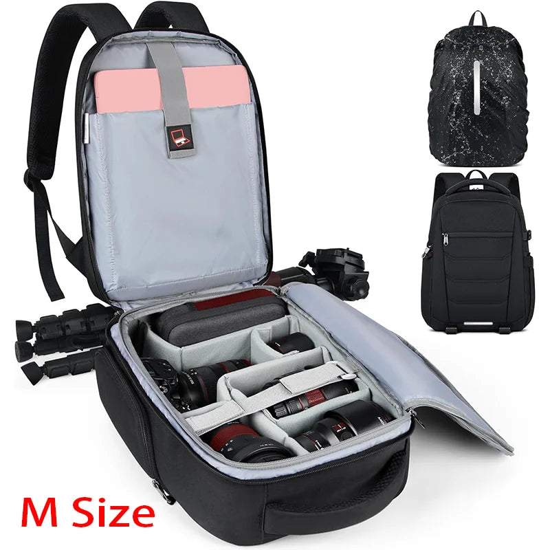 Camera Backpack With Laptop Storage and Rain Cover – Padded Photography Bag, M/L