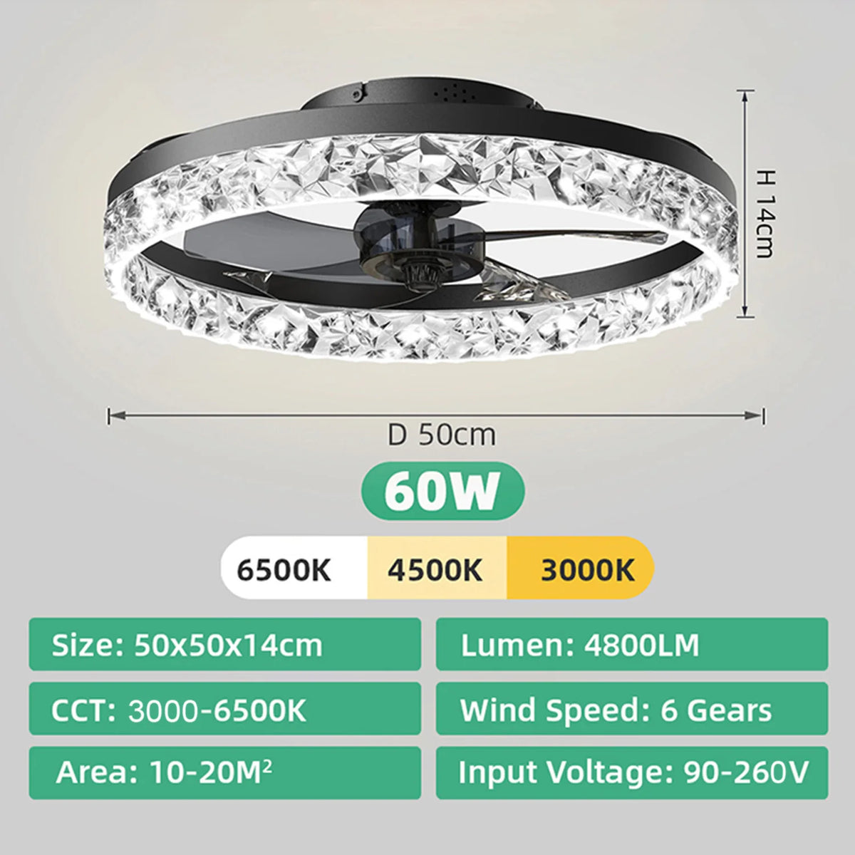 Modern Reversible Ceiling Fan With Dimmable LED Light & Remote Control