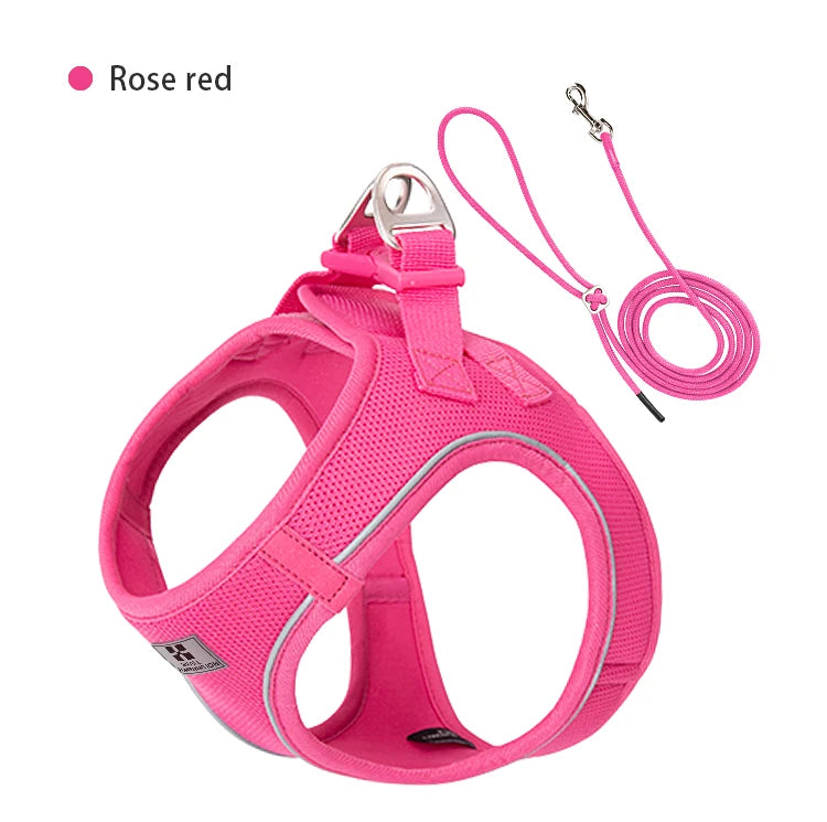 Reflective Dog Harness & Leash Set – Adjustable Step-In Vest for Small & Medium Dogs