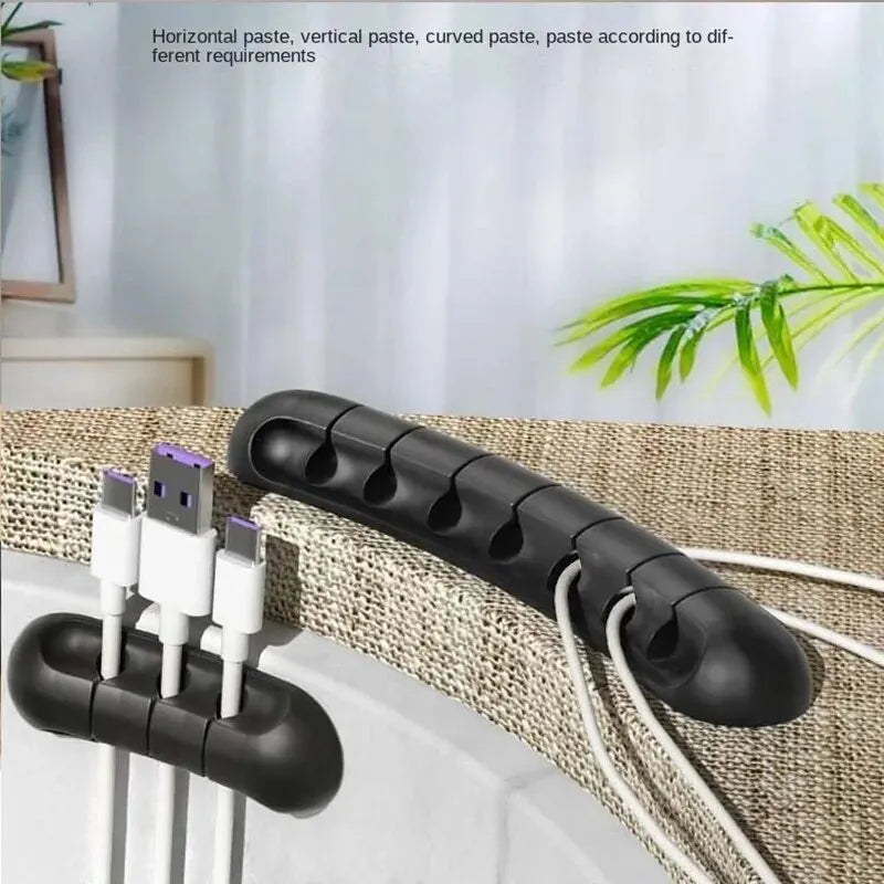 Self-Adhesive Silicone Cable Organizer – 5-Slot or 7-Slot Desktop Cord Holder