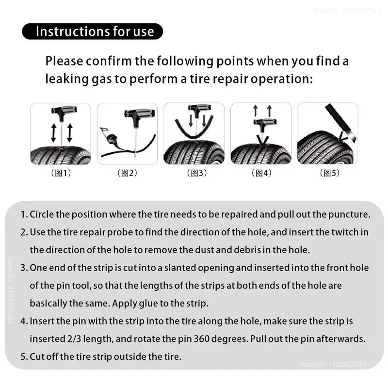 Emergency Tubeless Tire Repair Kit With T-Handle Plug Tools, Repair Strips & Storage Case