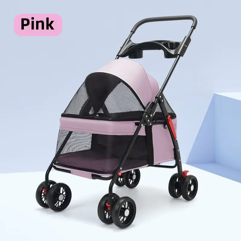 Foldable Pet Stroller For Dogs & Cats – Detachable Carrier With 360° Front Wheel