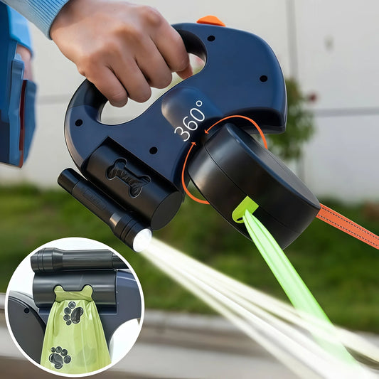3m Double Retractable Dog Leash with LED Light – Dual Dog Walking Lead with Waste Bag Holder