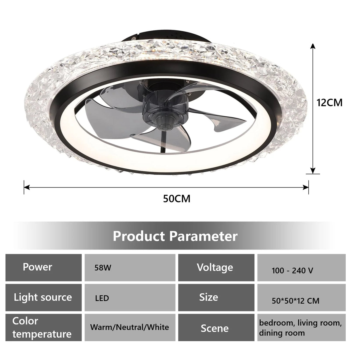 Modern Reversible Ceiling Fan With Dimmable LED Light & Remote Control