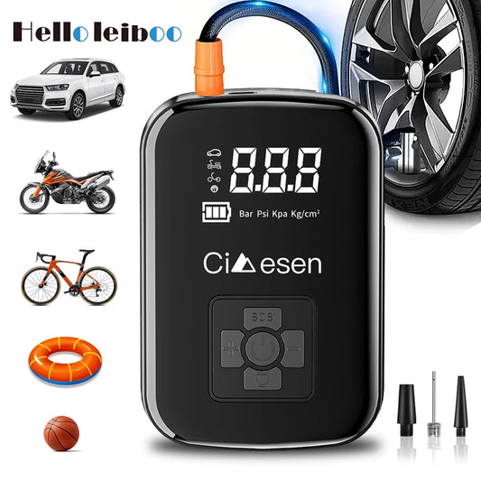 HELLOLEIBOO Portable Cordless Tire Inflator – 150 PSI Rechargeable Air Compressor for Car, Motorcycle & Bike