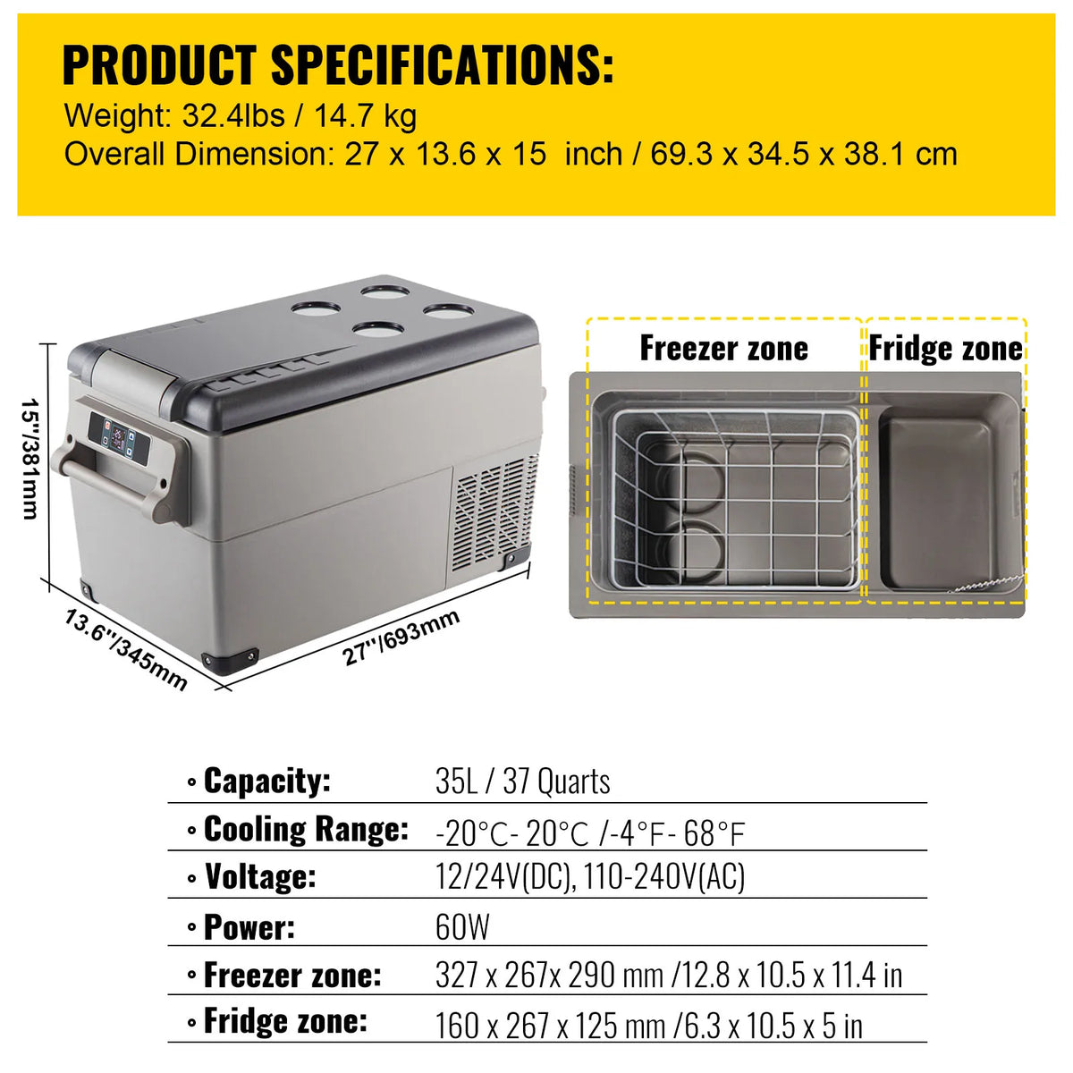 SucceBuy 20L–55L Portable Car Refrigerator Freezer – 12/24V Compressor Cooler With App Control