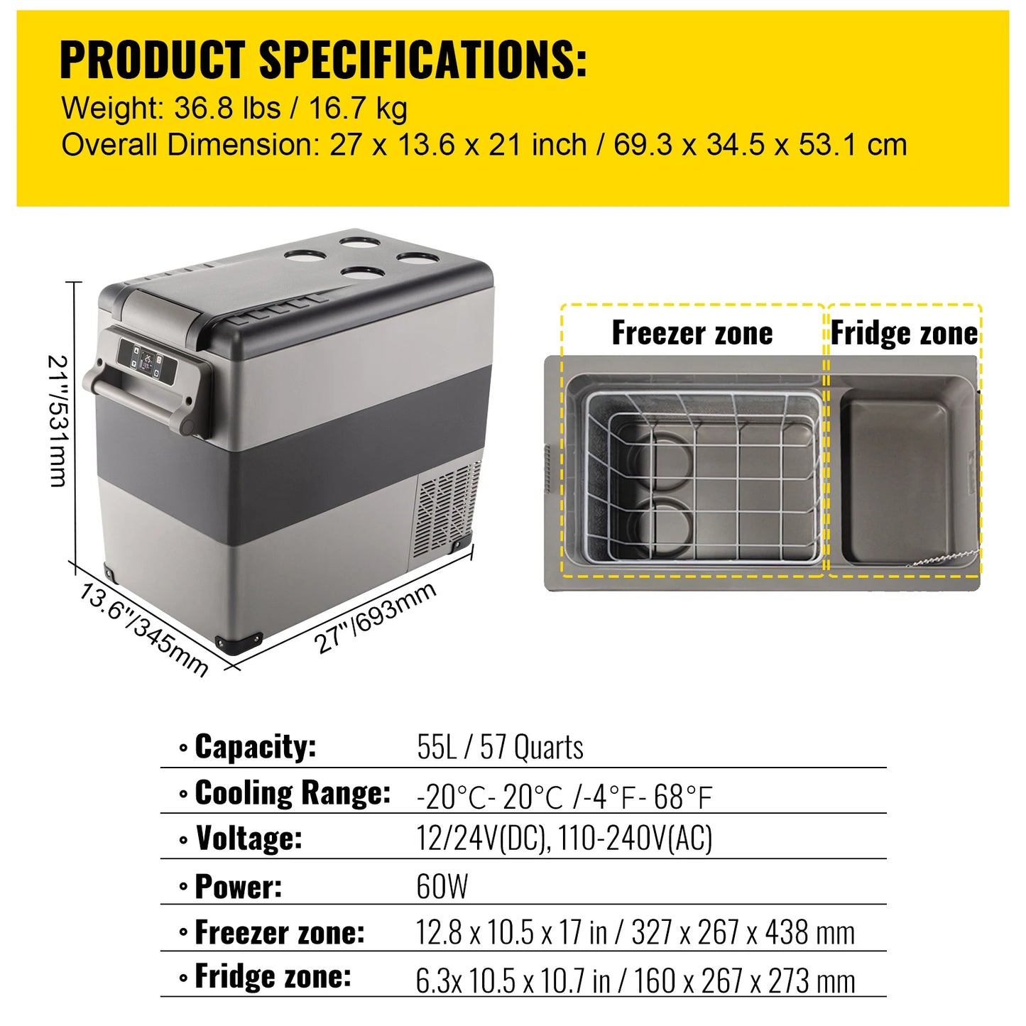 SucceBuy 20L–55L Portable Car Refrigerator Freezer – 12/24V Compressor Cooler With App Control
