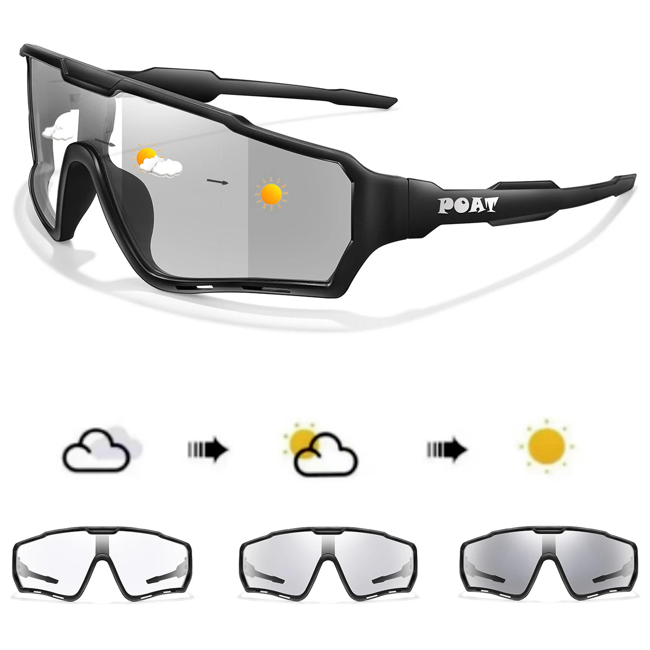 POAT Photochromic Cycling Sunglasses – UV400 MTB Bike Sports Glasses for Men & Women