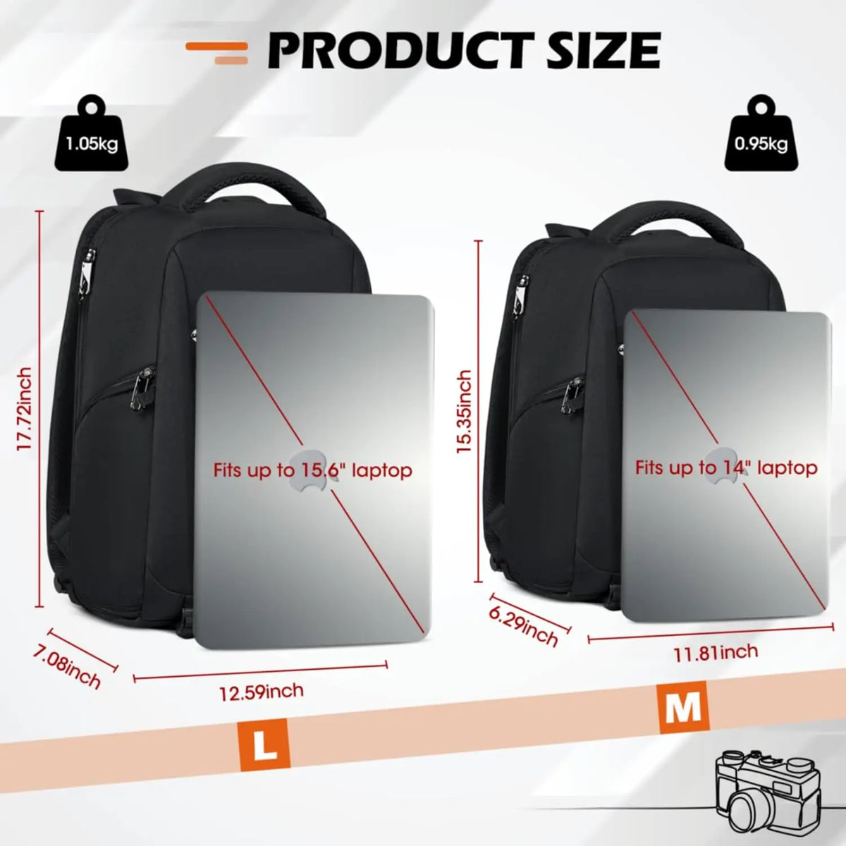 Camera Backpack With Laptop Storage and Rain Cover – Padded Photography Bag, M/L