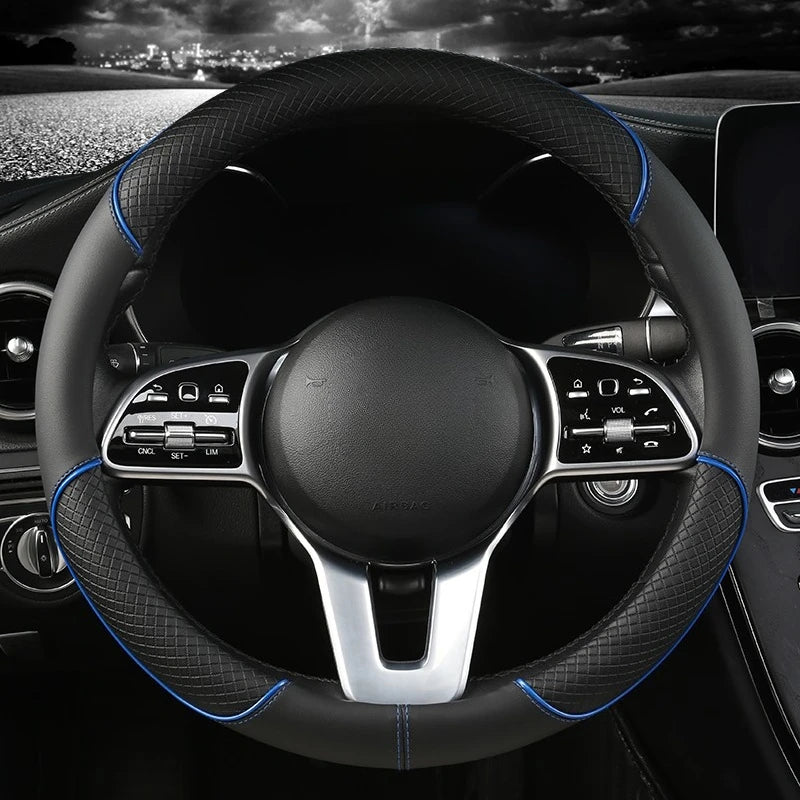 All-Season Leather Diamond Steering Wheel Cover – Universal 14.5–15 Inch (38cm) Anti-Slip Grip