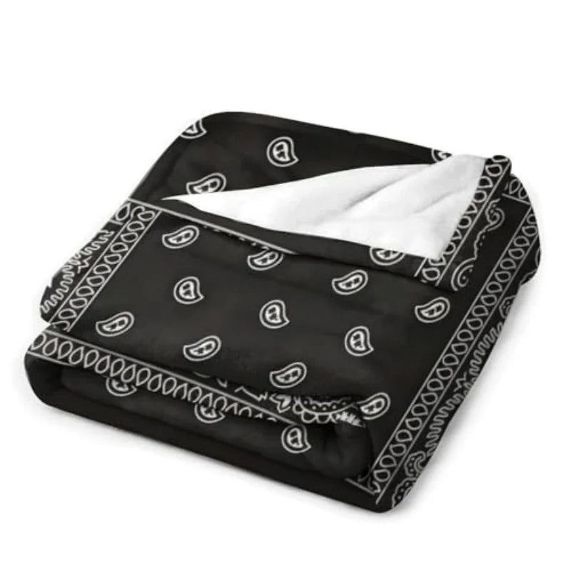 Black Bandana Paisley Micro Plush Throw Blanket – Soft All-Season Blanket for Sofa, Bed and Travel - Goodify Mart
