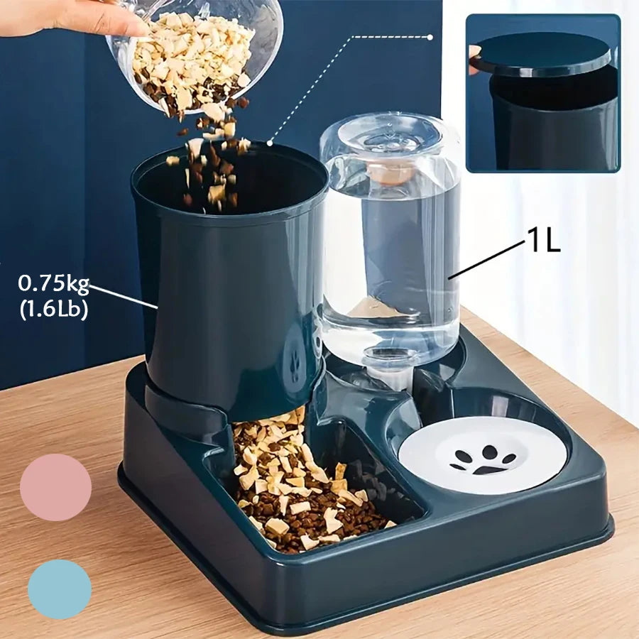 2-in-1 Automatic Cat & Dog Feeder with Water Dispenser – Tilted Gravity Pet Food & Water Bowl Set