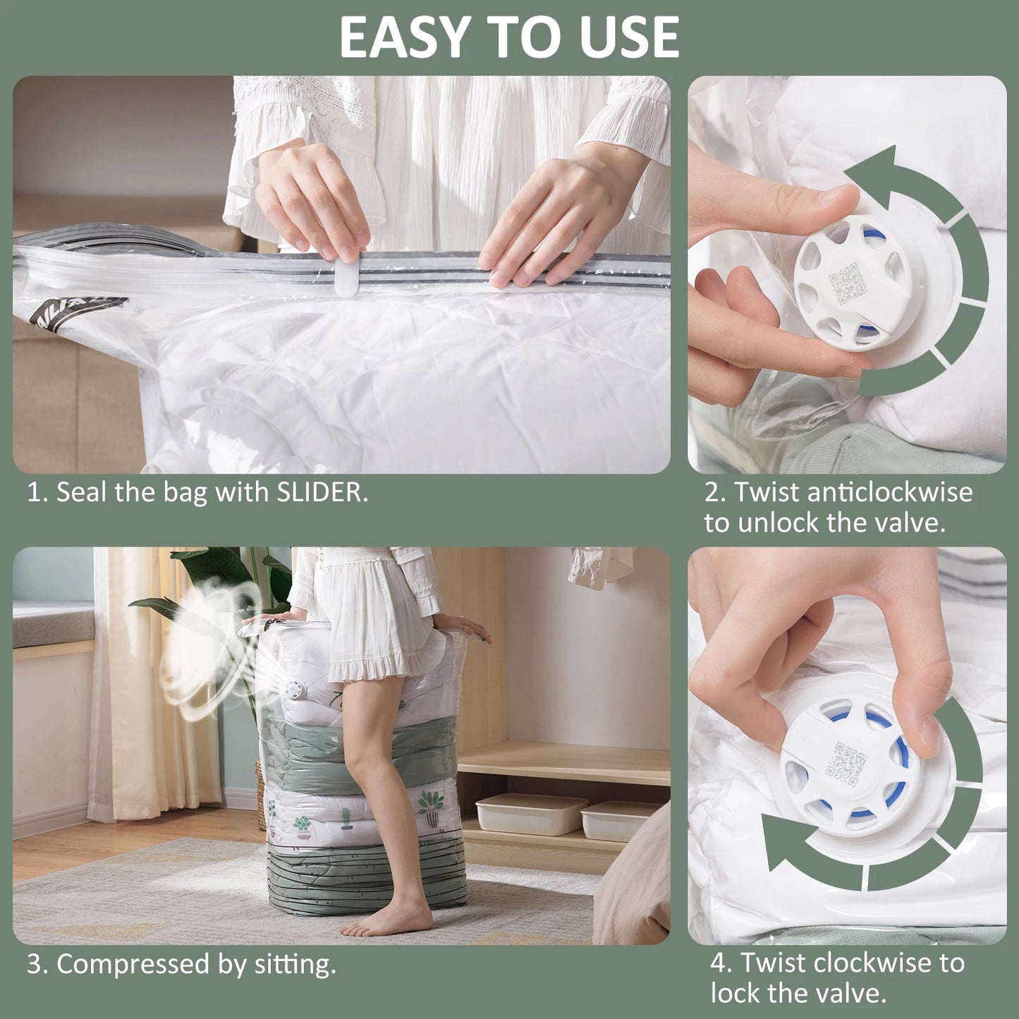 TAILI Cubic Vacuum Storage Bags – Reusable Space Saver Bags for Clothes, Comforters & Travel (No Pump Needed)