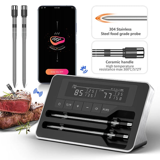Smart Wireless Meat Thermometer with Bluetooth – Ultra-Thin 5mm Probe & Large LCD Display for BBQ, Grill & Oven