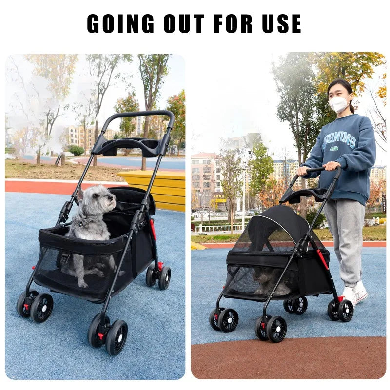 Foldable Pet Stroller For Dogs & Cats – Detachable Carrier With 360° Front Wheel