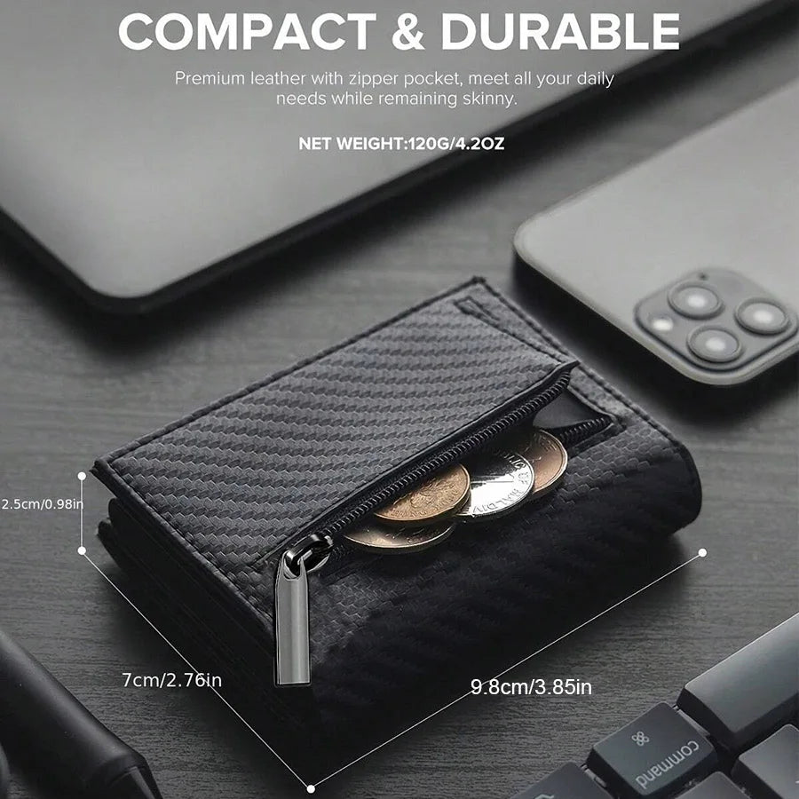 Pop-Up Card Holder Wallet With Zipper Coin Pocket – Slim RFID-Blocking Wallet