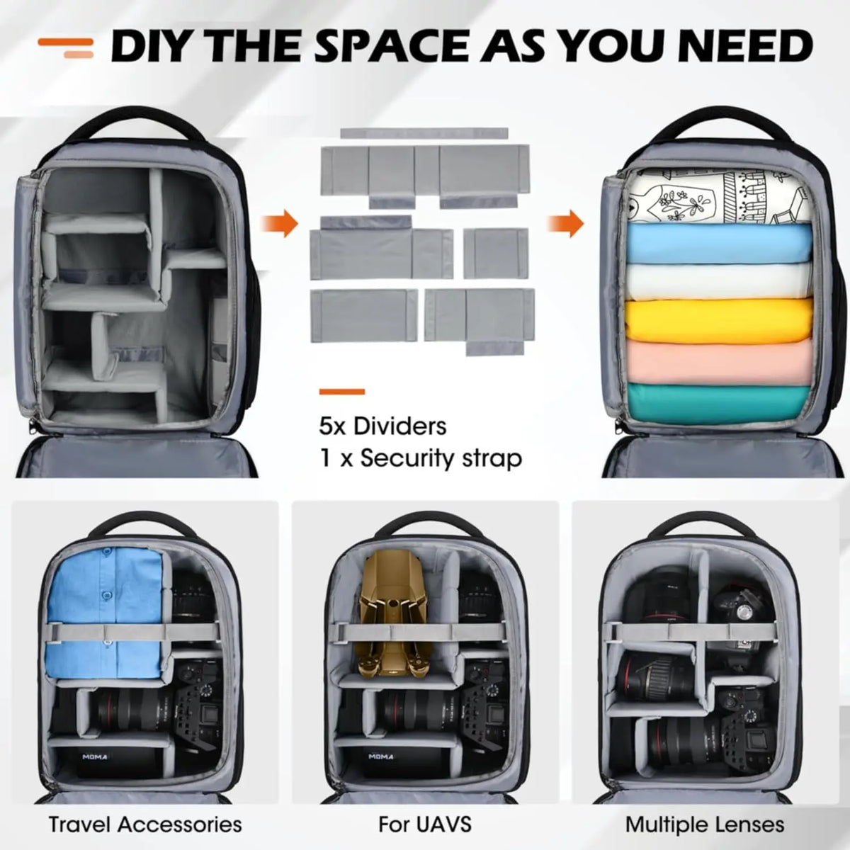 Camera Backpack With Laptop Storage and Rain Cover – Padded Photography Bag, M/L