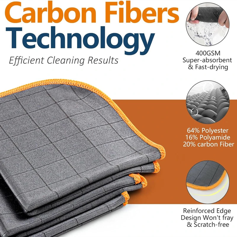 3-Pack Carbon Microfiber Cleaning Cloths – 40×50cm Low-Lint Glass & Kitchen Towels