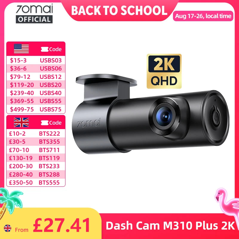 70mai M310 Plus 2K Dash Cam – Wi-Fi, Voice Control, Night Vision & Optional 24H Parking Guard