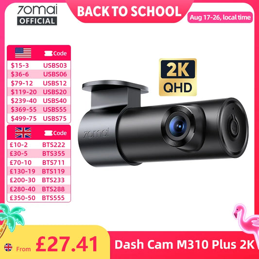 70mai M310 Plus 2K Dash Cam – Wi-Fi, Voice Control, Night Vision & Optional 24H Parking Guard