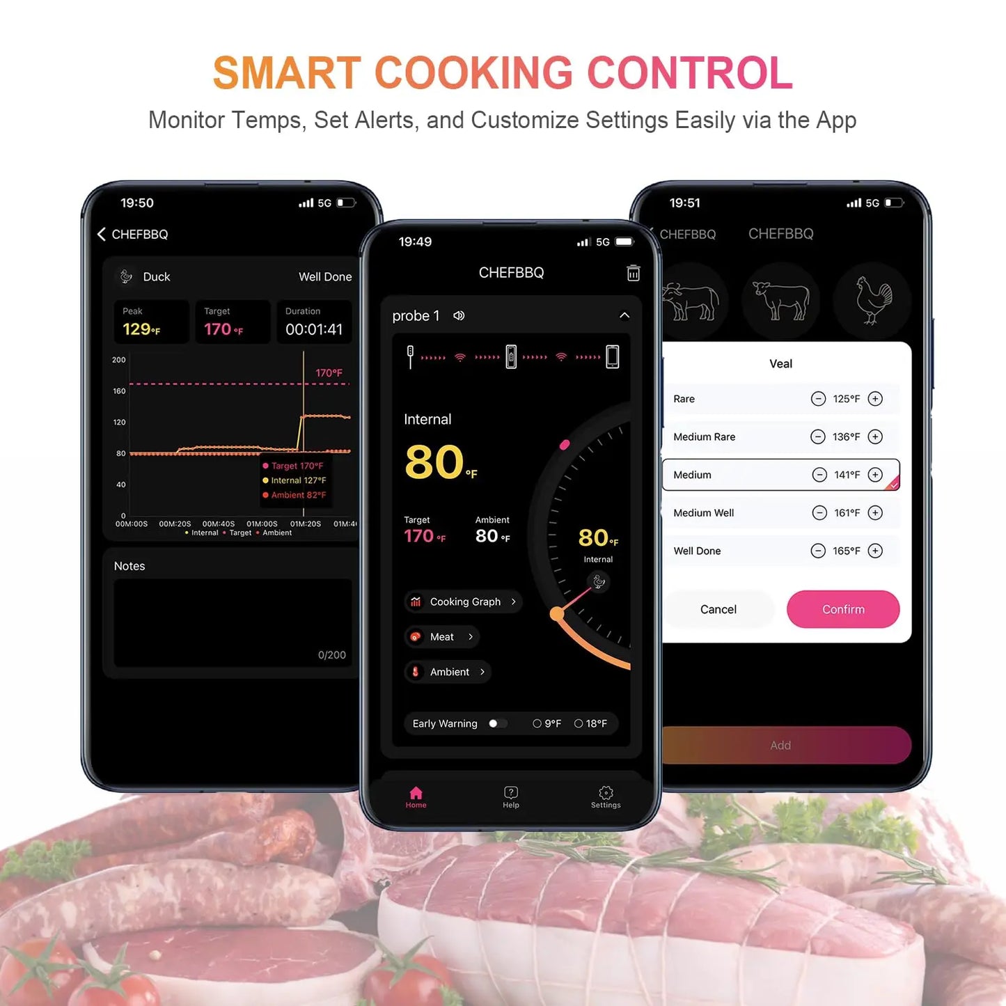 Wireless Smart Meat Thermometer with Dual Sensor Probe