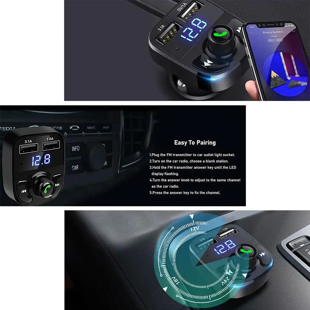 Bluetooth 5.0 FM Transmitter With Dual USB Car Charger – Hands-Free Calling & MP3 Player
