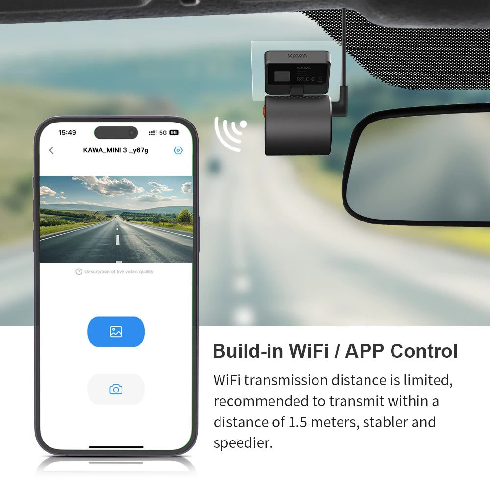 KAWA MINI 3 2K Dash Cam – Wi-Fi App, Night Vision, Voice Control & Parking Monitor