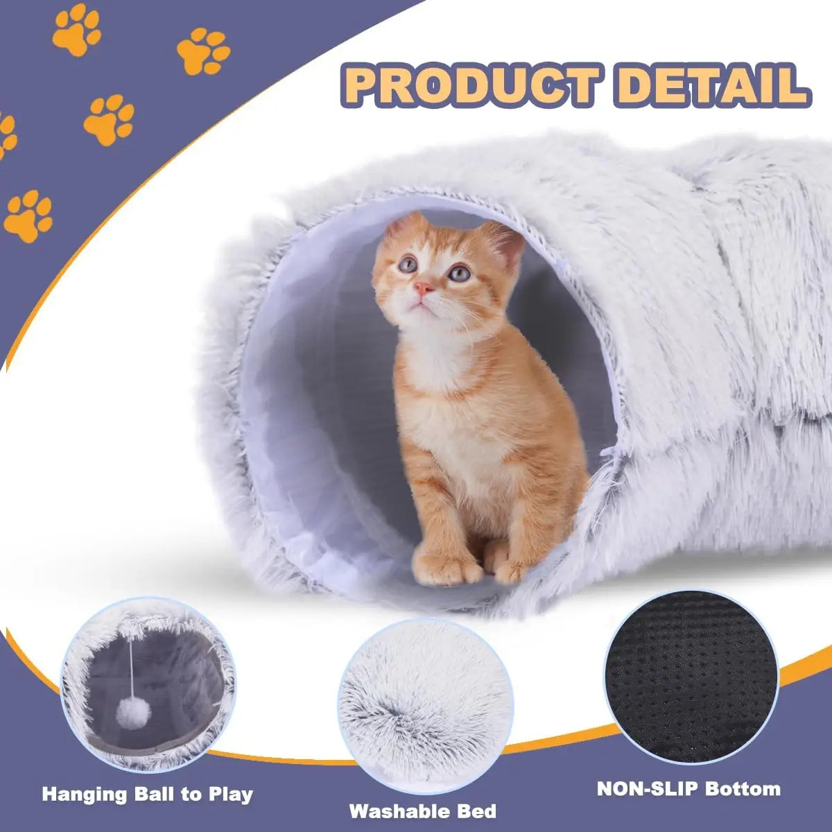 2-In-1 Plush Cat Tunnel Bed – Foldable Warm Round Hideaway Nest
