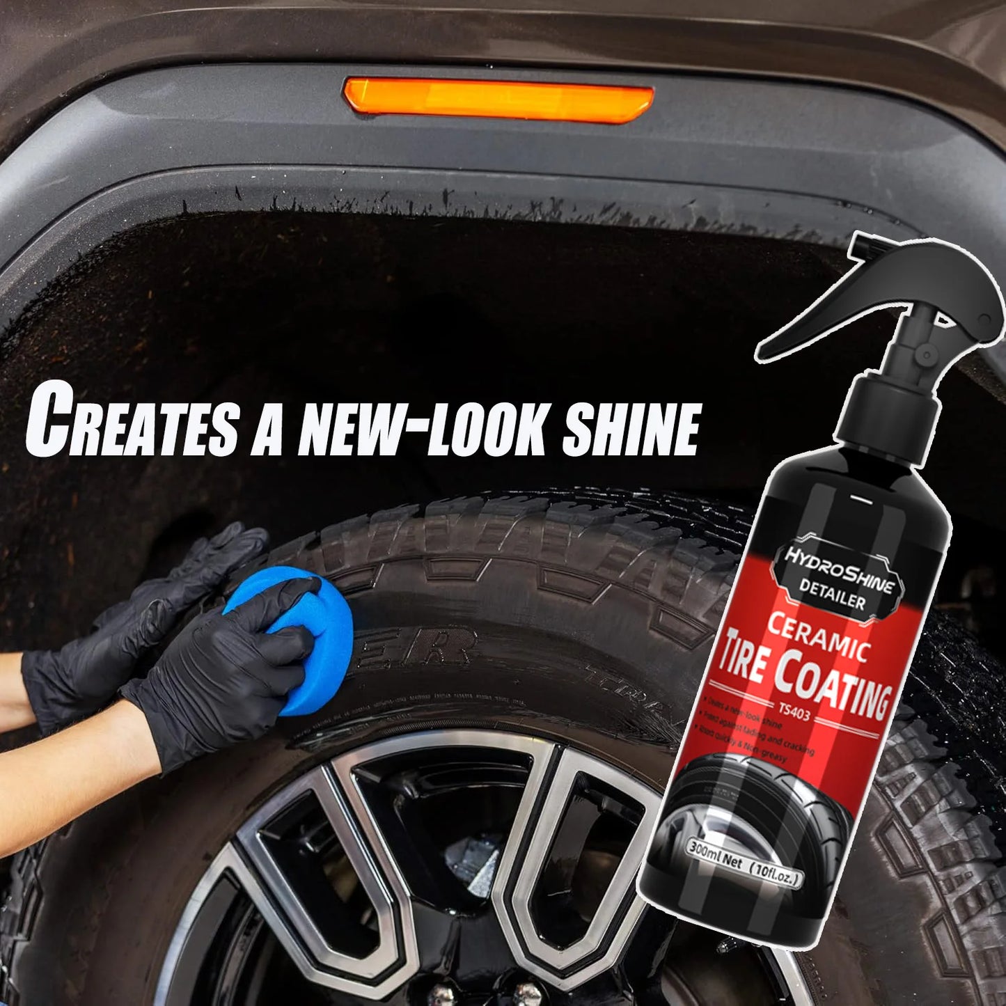 Hydroshine Ceramic Tire Shine Spray – Hydrophobic Tyre, Rubber & Plastic Restorer