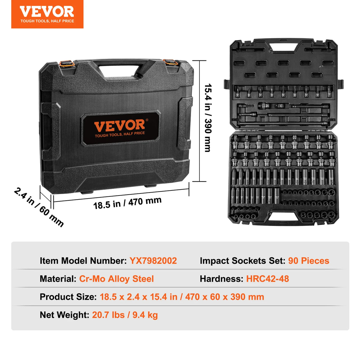 SucceBuy 90-Piece 3/8-Inch Drive Impact Socket Set – SAE & Metric Cr-Mo Auto Repair Tool Kit
