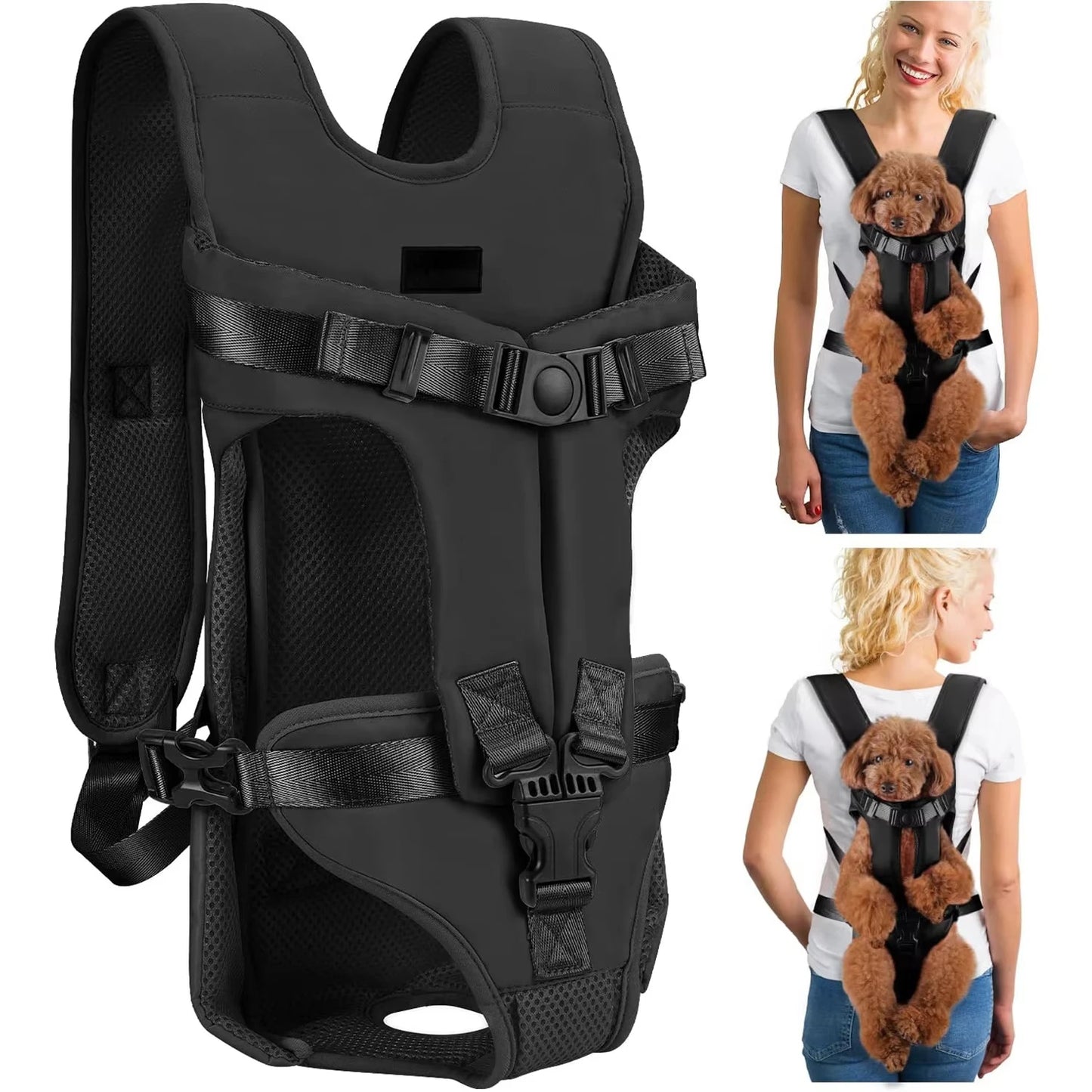 Front Dog Carrier Backpack – Adjustable Hands-Free Pet Backpack with Thickened Sponge Support