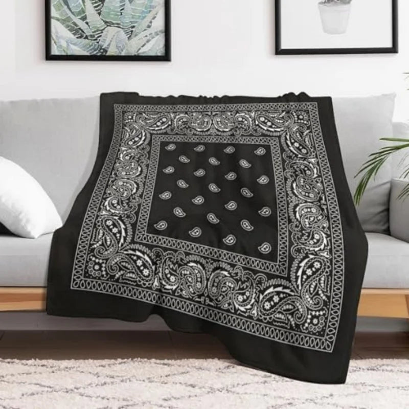 Black Bandana Paisley Micro Plush Throw Blanket – Soft All-Season Blanket for Sofa, Bed and Travel - Goodify Mart