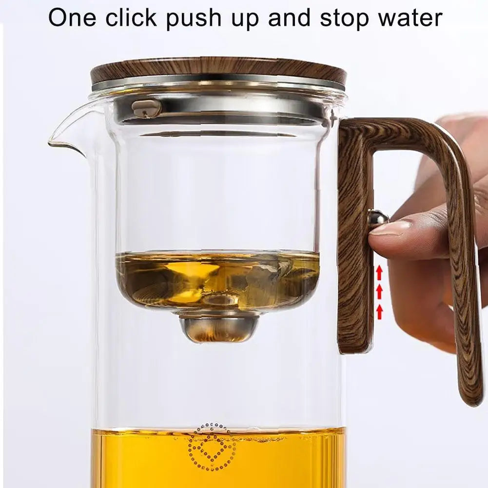 Glass Tea Separation Teapot with Magnetic Switch – Heat Resistant Tea Infuser Pot with Wooden Handle