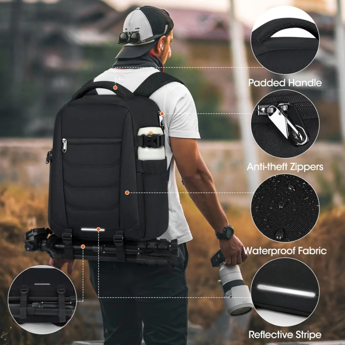 Camera Backpack With Laptop Storage and Rain Cover – Padded Photography Bag, M/L