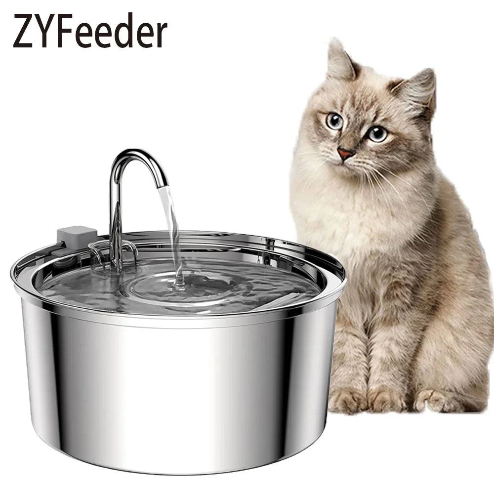 Stainless Steel Cat Water Fountain – 3L USB Electric Pet Water Dispenser with Double Filtration & Ultra-Quiet Pump