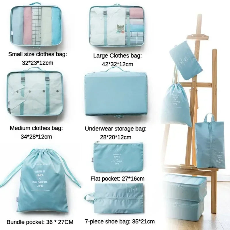 7-Piece Travel Packing Cubes Set – Lightweight Polyester Luggage Organizer Bags for Clothes & Shoes