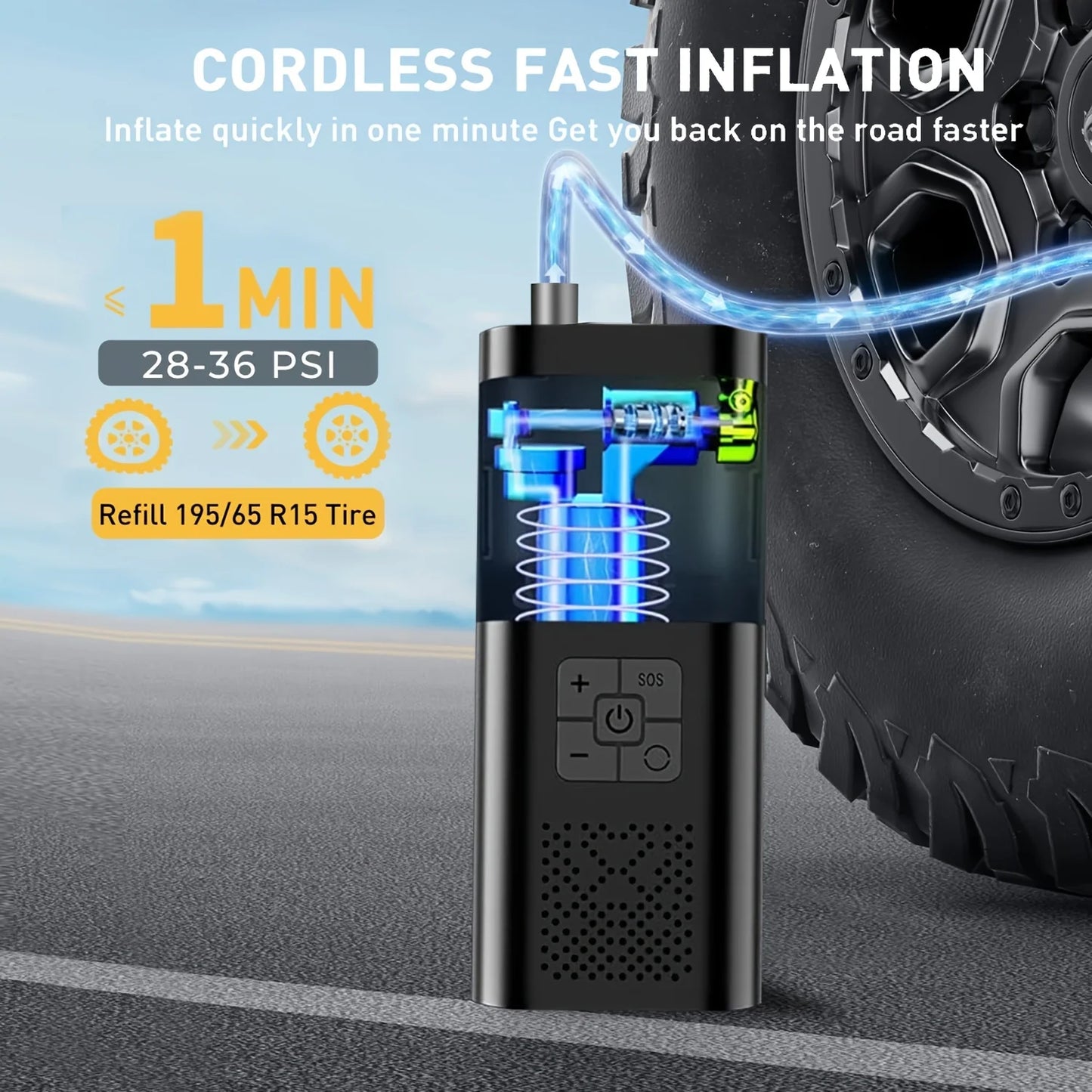STSCELZ Portable Cordless Tire Inflator – 150 PSI Air Compressor With Digital Gauge, Auto Stop & LED Light