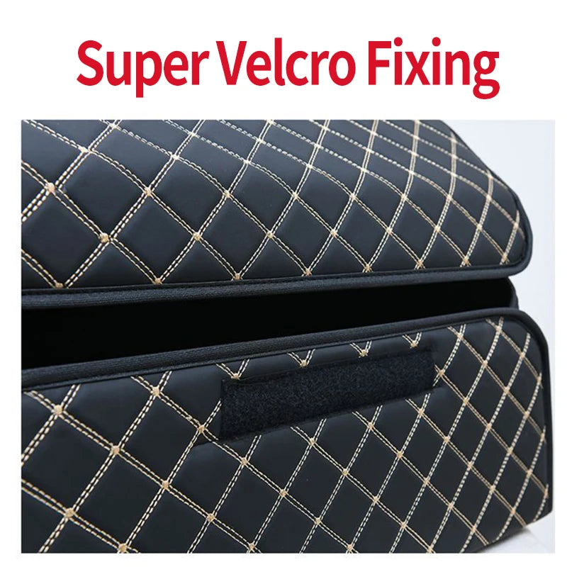 Large Capacity PU Leather Car Trunk Organizer – Foldable Multi-Use Storage Box for SUV & Sedan