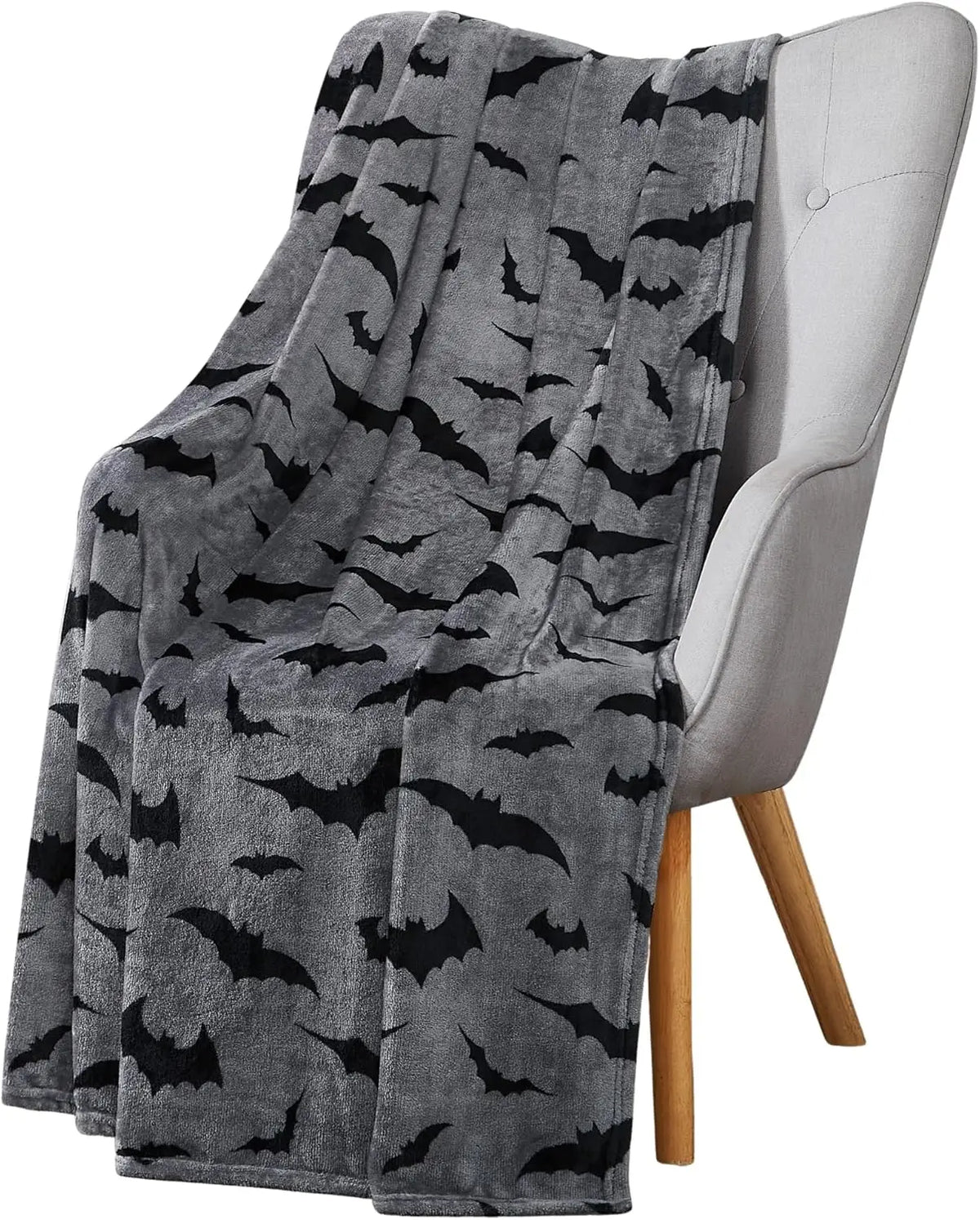 Black Bat Print Flannel Blanket – Soft Halloween Throw for Sofa, Bed and Travel - Goodify Mart