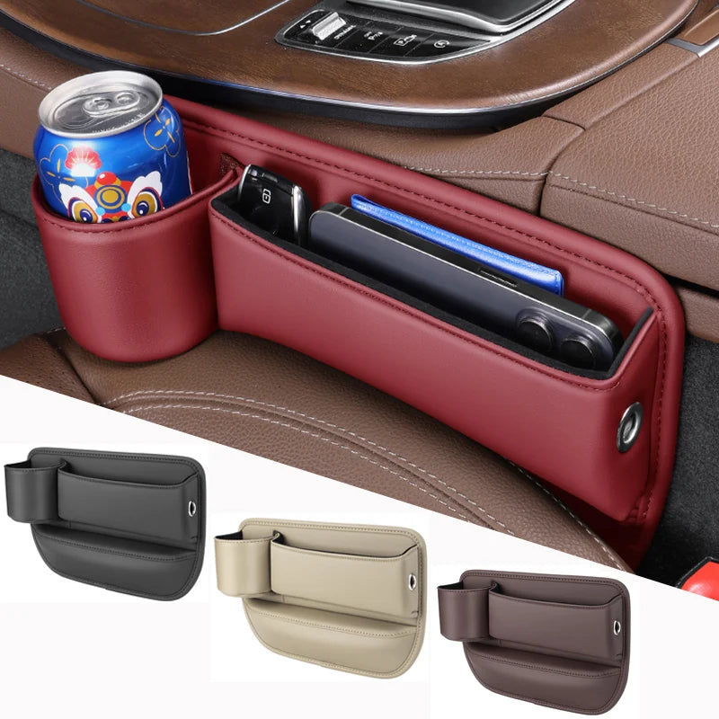 PU Leather Car Seat Gap Organizer With Phone, Cup And Key Storage – 1/2 Pieces