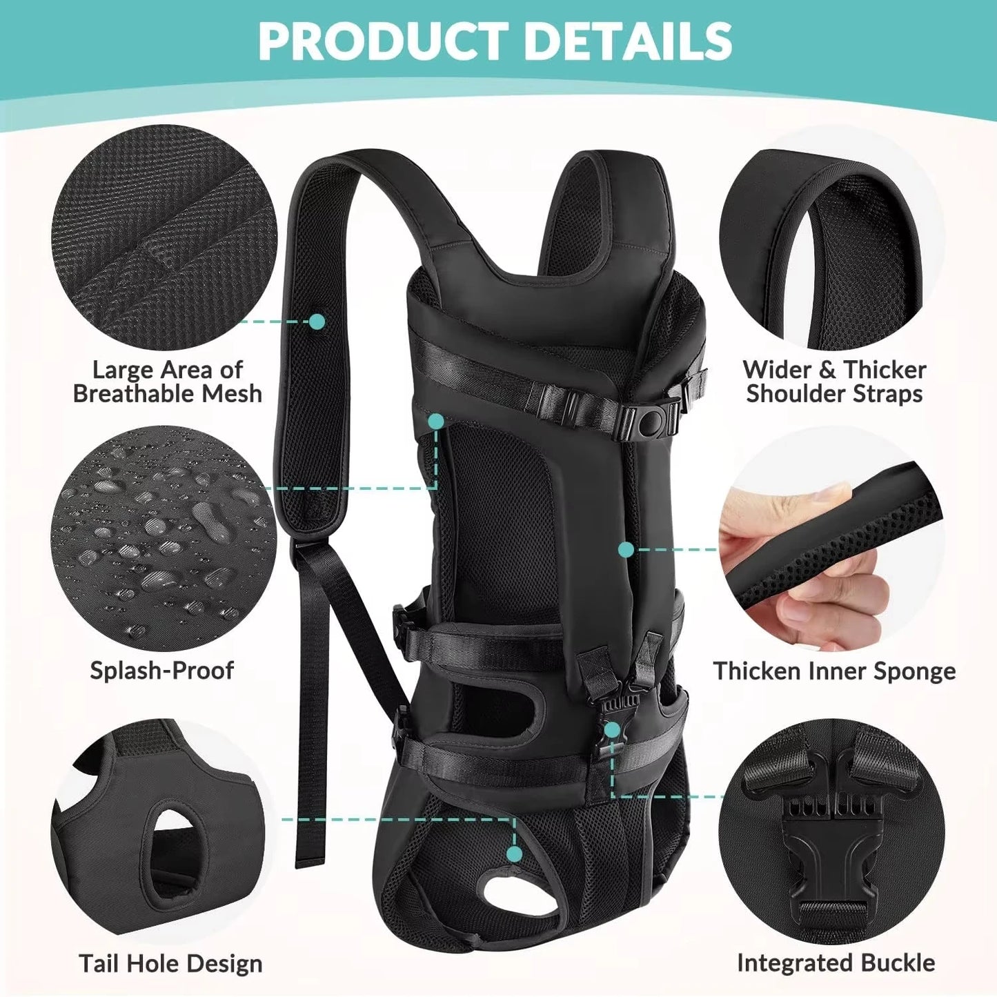 Front Dog Carrier Backpack – Adjustable Hands-Free Pet Backpack with Thickened Sponge Support