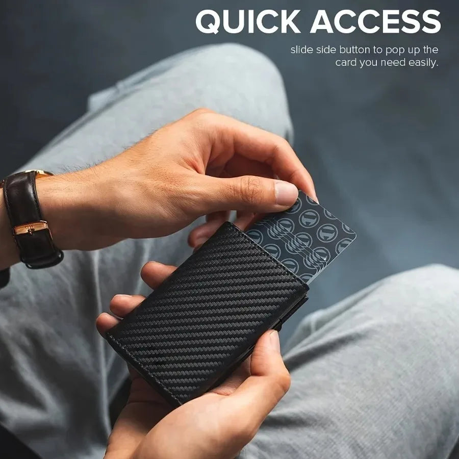 Pop-Up Card Holder Wallet With Zipper Coin Pocket – Slim RFID-Blocking Wallet