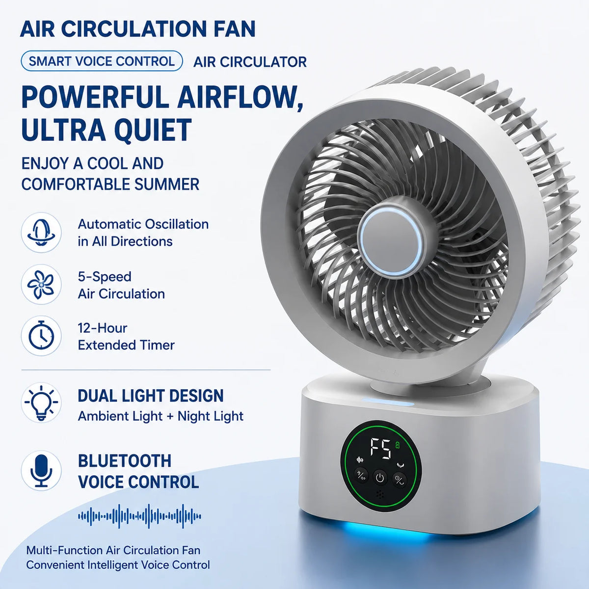 Portable Rechargeable Wall-Mounted Folding Fan With Remote Control & Night Light