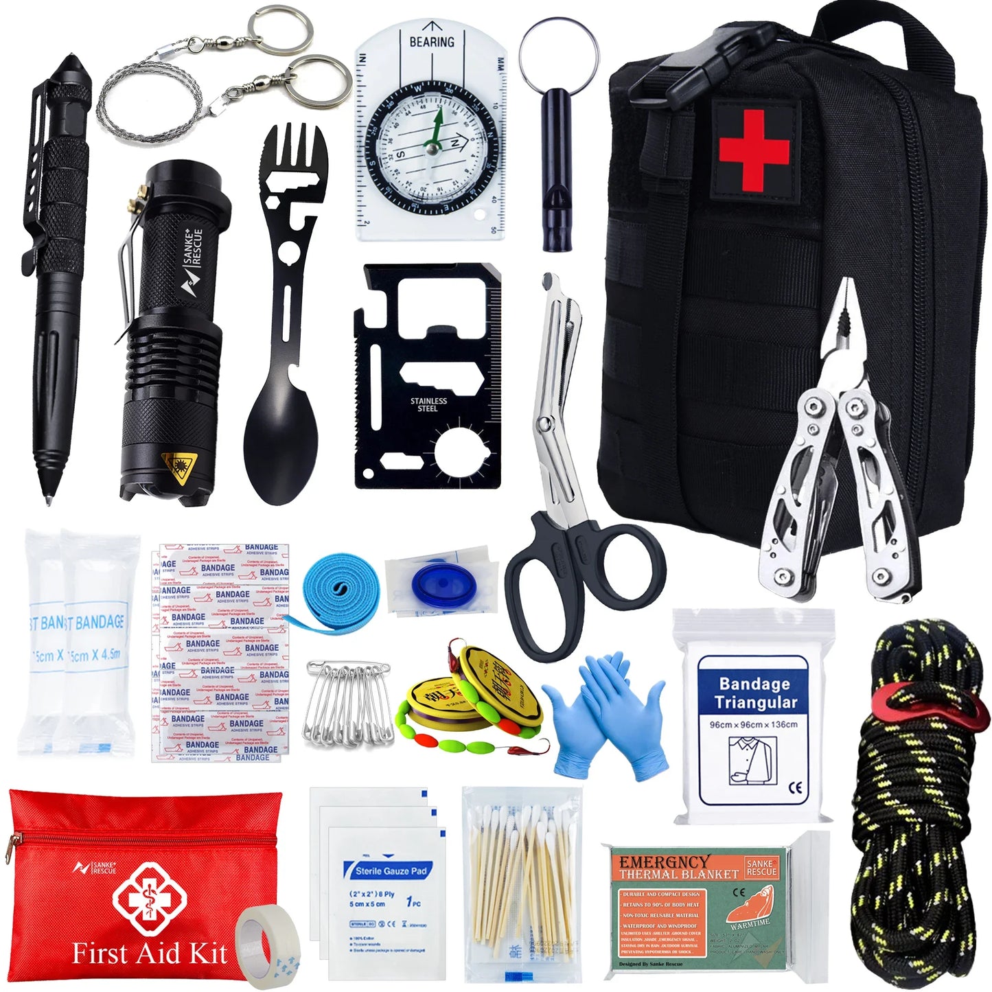 24-in-1 Tactical Survival & First Aid Kit – MOLLE Emergency Pouch for Car, Camping and Hiking